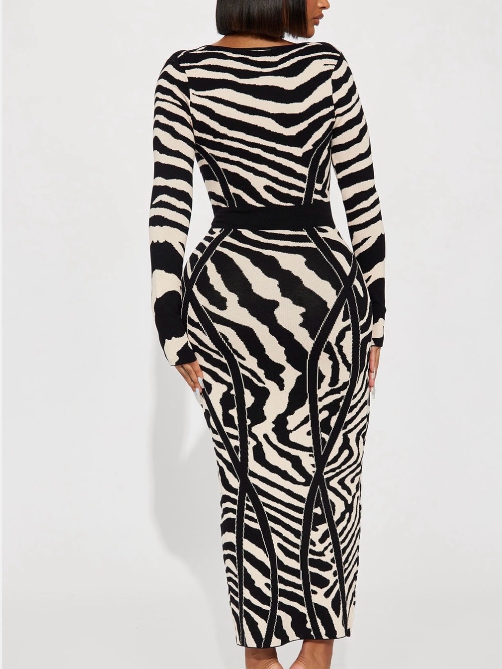 Fashion Nova Black & Cream Zebra-Print Long Sleeve Bodycon Maxi Dress - Picture 3 of 3